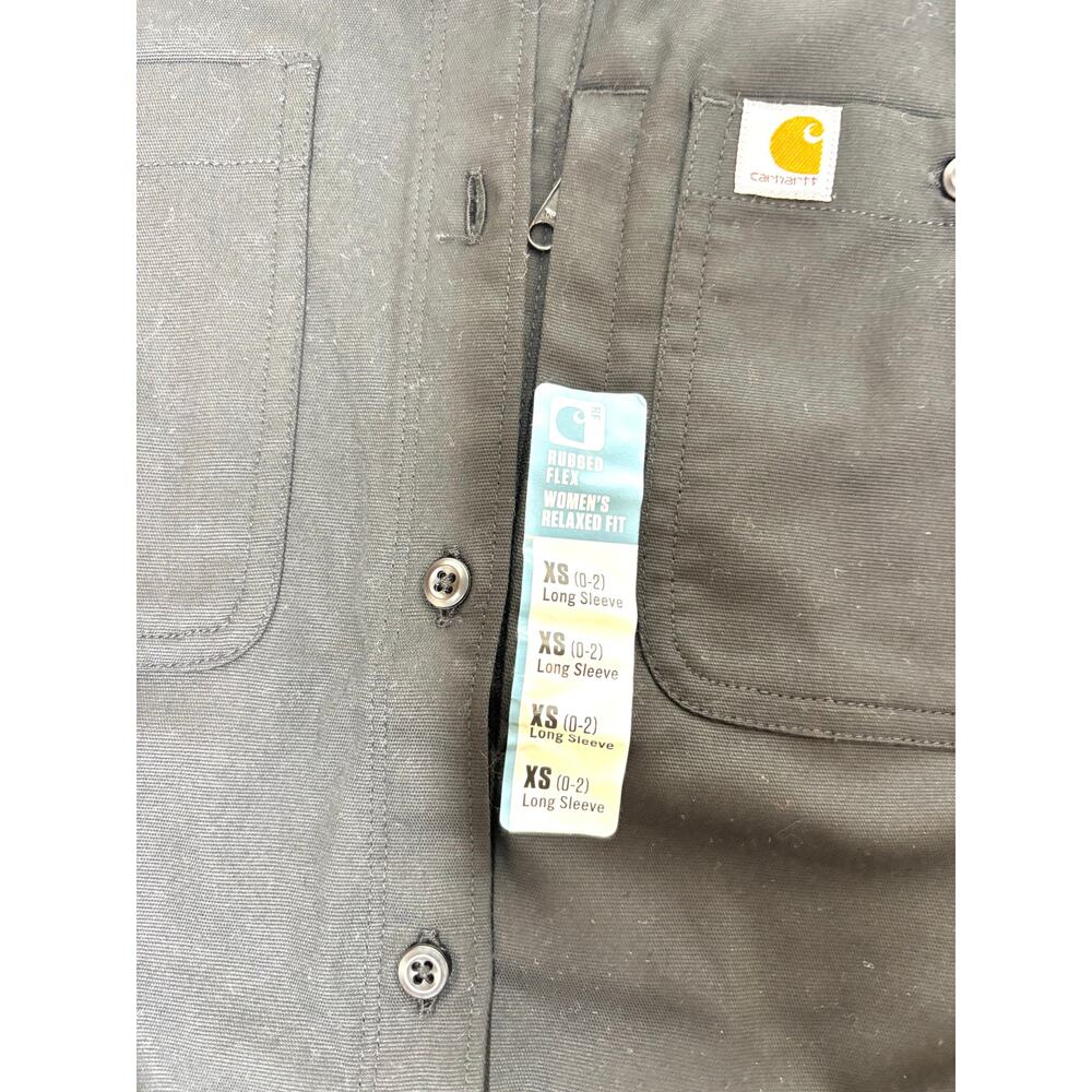 Carhartt Women’s Rugged Flex Relaxed Fit Canvas Long Sleeve Black Work Shirt XS - Picture 2 of 7